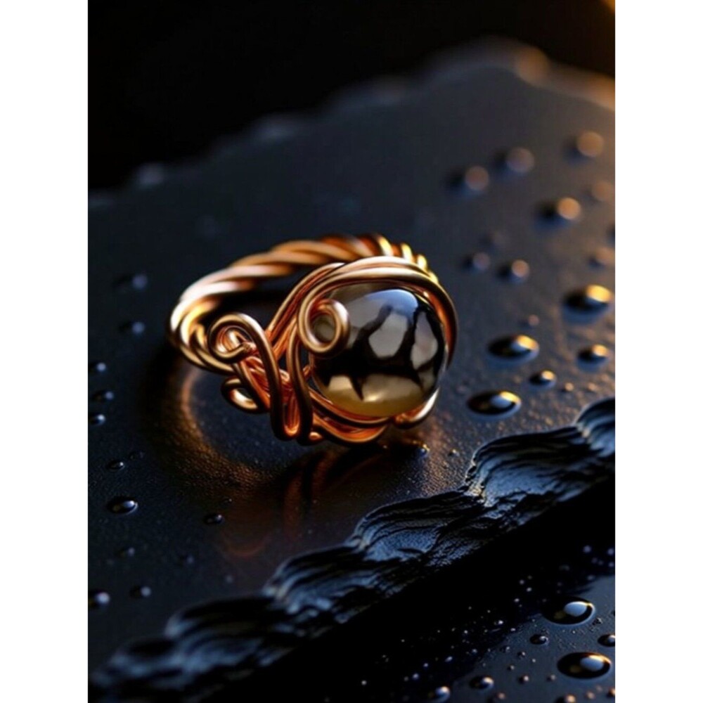 Size 7 ~ Dragonvein Agate Wire Wrapped Copper Ring ~ Handmade Dark Romance Goth
